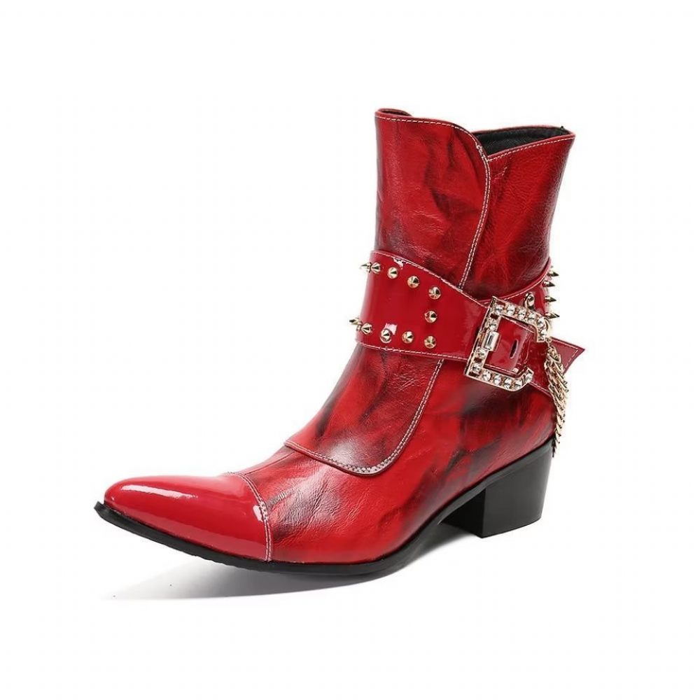 Bottines Homme Flashy Cuir Chic - Rouge