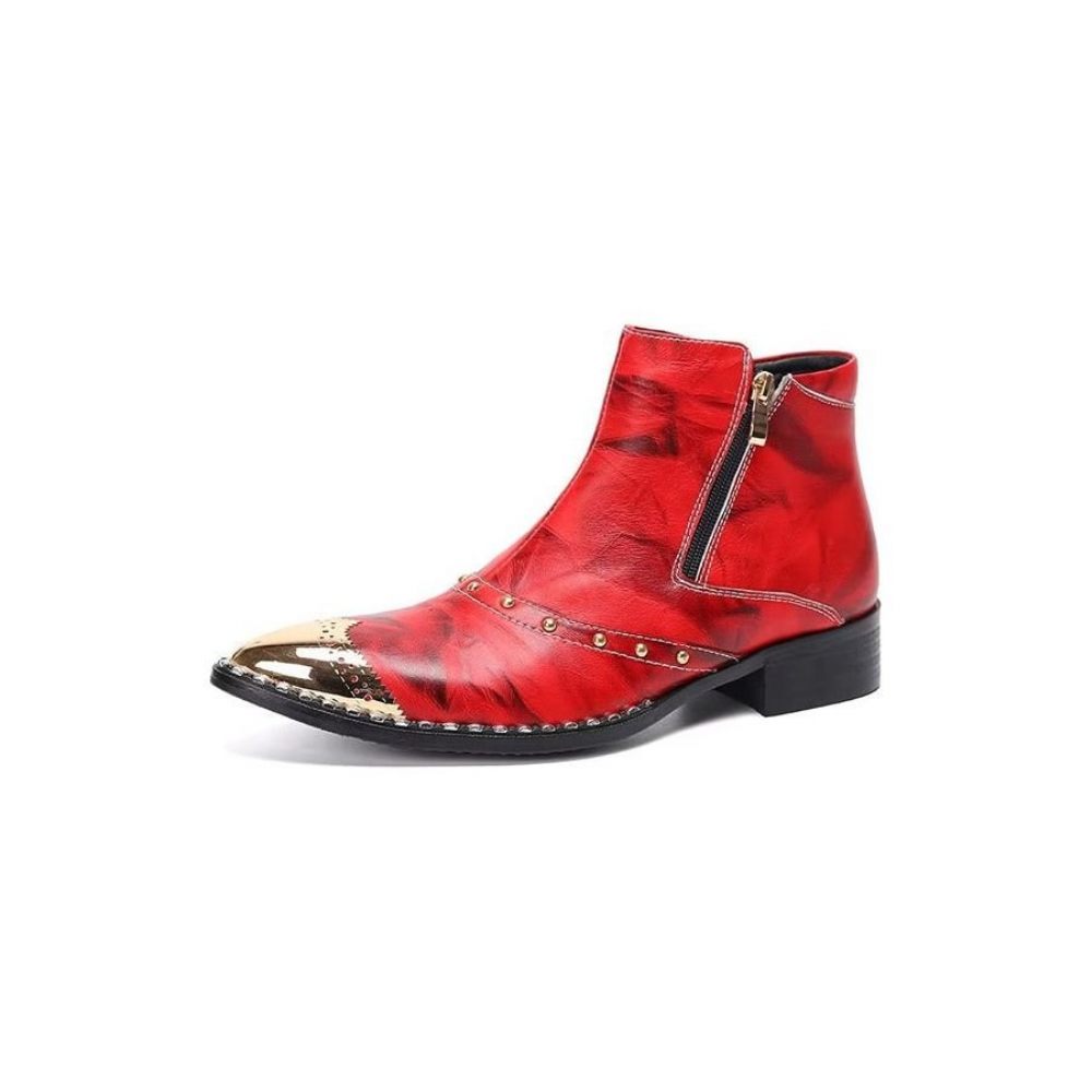 Bottines Pour Hommes Lux Cuir Raffiné - Rouge