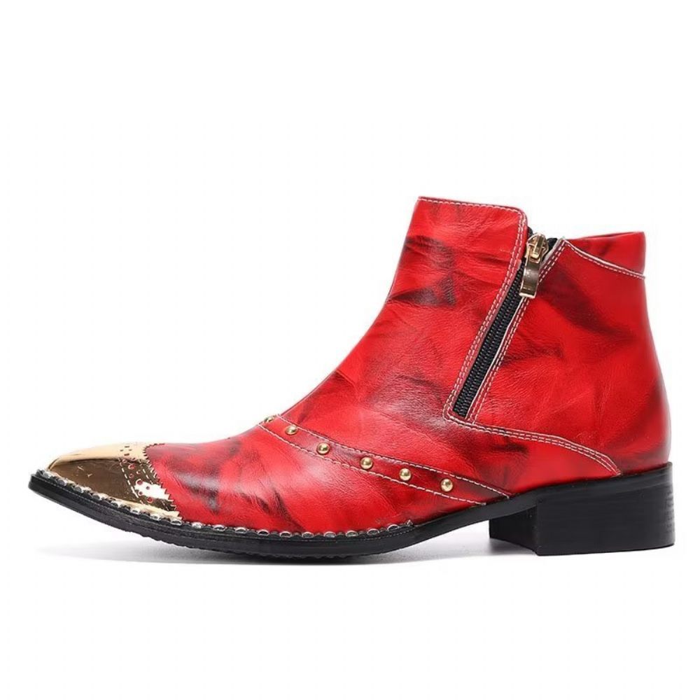 Bottines Pour Hommes Lux Cuir Raffiné - Rouge