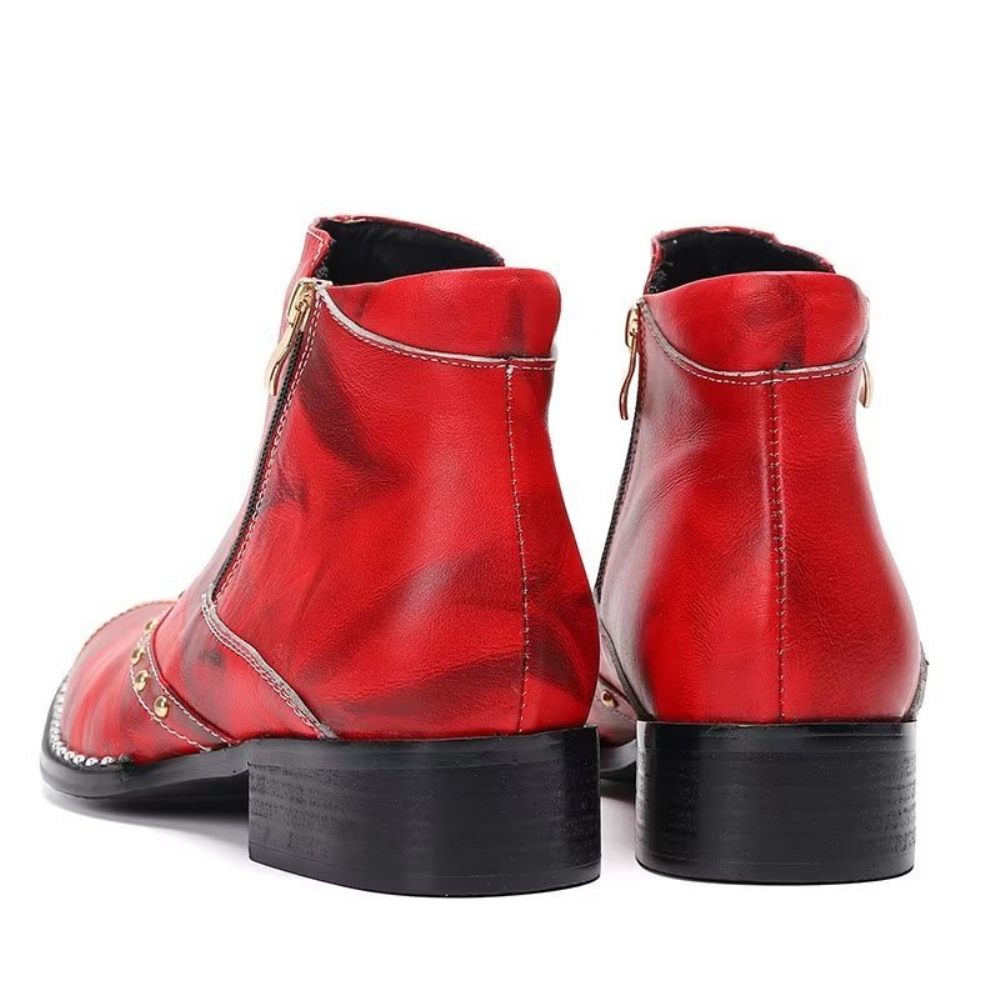 Bottines Pour Hommes Lux Cuir Raffiné - Rouge