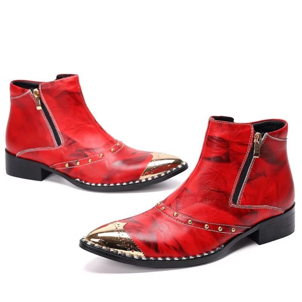 Bottines Pour Hommes Lux Cuir Raffiné - Rouge