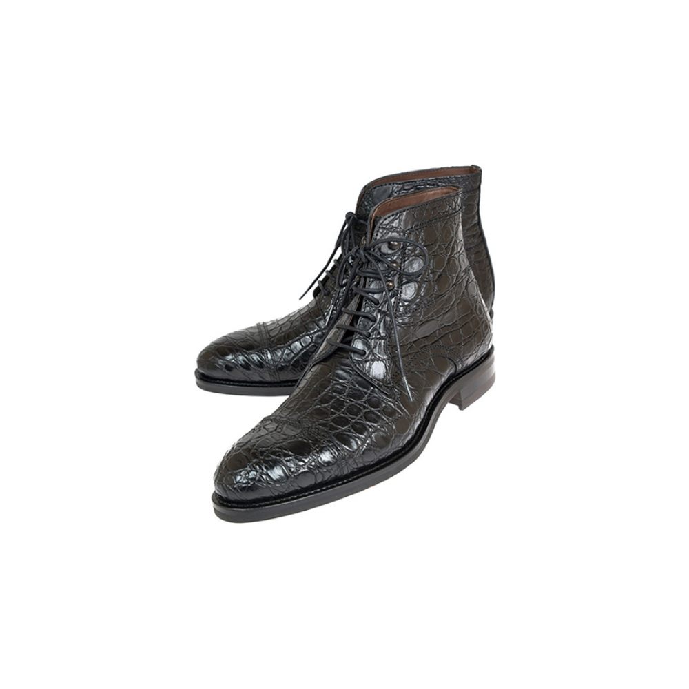 Bottines À Lacets Alligator Britannique Suave Pour Hommes - Noir