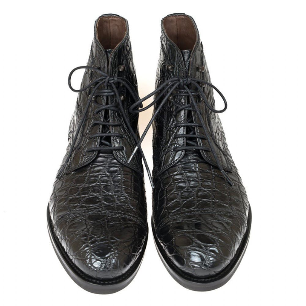 Bottines À Lacets Alligator Britannique Suave Pour Hommes - Noir