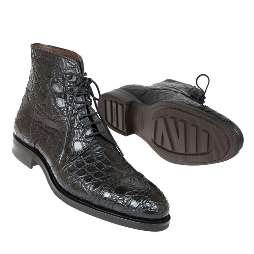 Bottines À Lacets Alligator Britannique Suave Pour Hommes - Noir