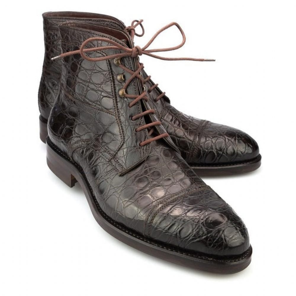 Bottines À Lacets Alligator Britannique Suave Pour Hommes - Café