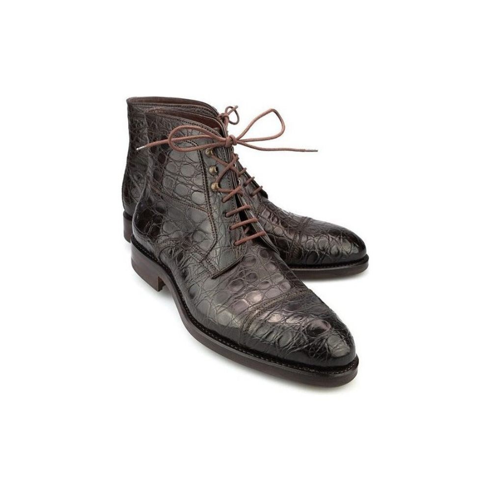 Bottines À Lacets Alligator Britannique Suave Pour Hommes - Café