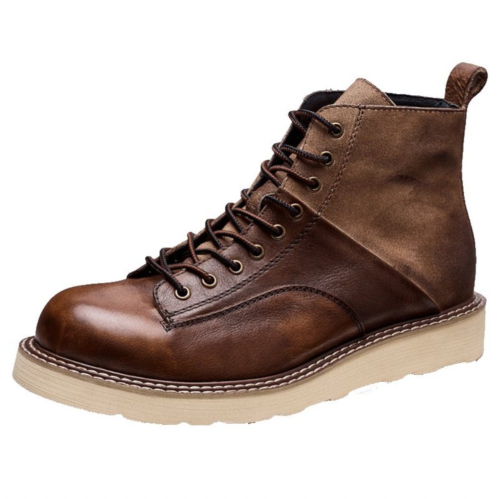 Bottines À Lacets Cuir Vache Pour Hommes - Café