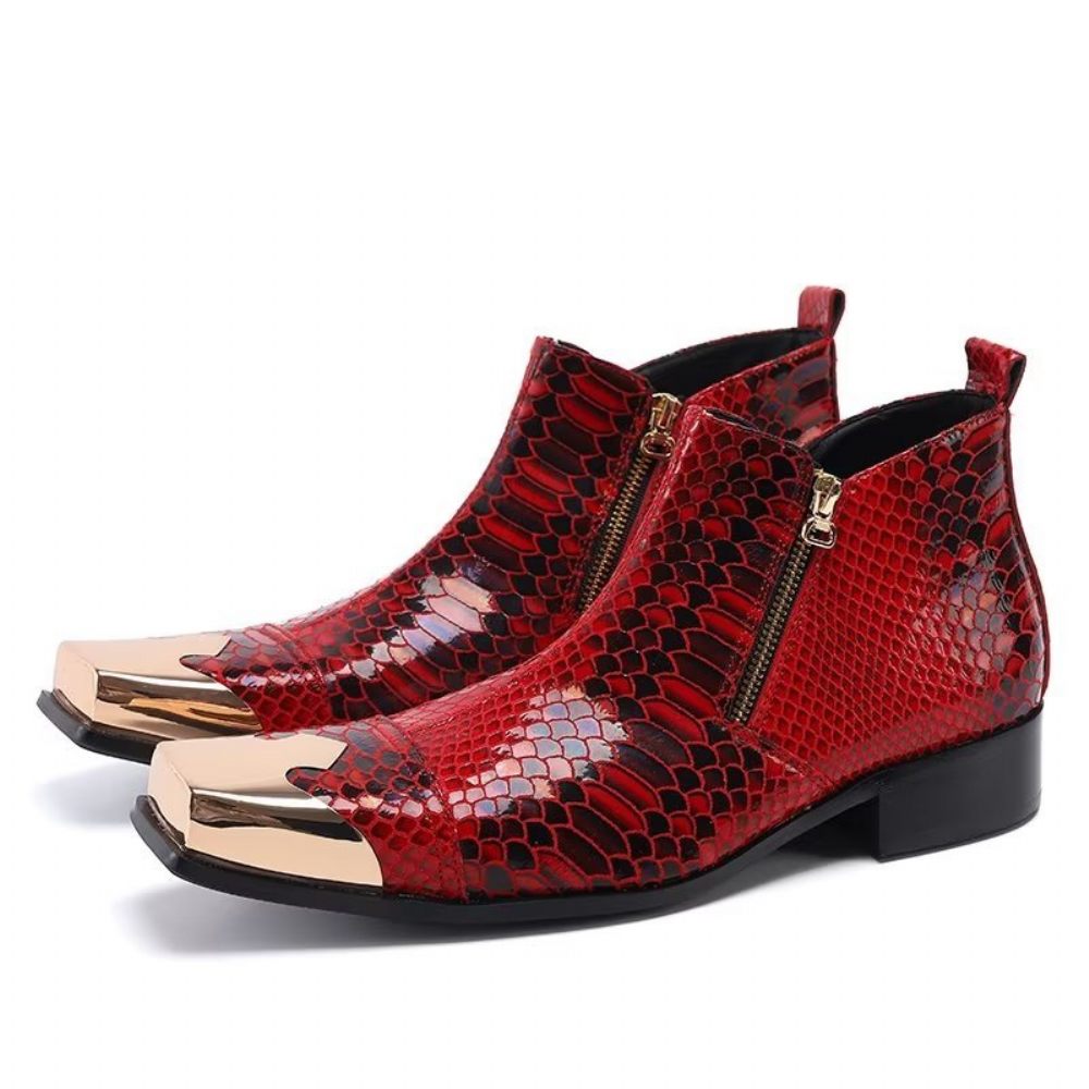 Bottines Luxe Cuir Texturé Croco Pour Hommes - Rouge