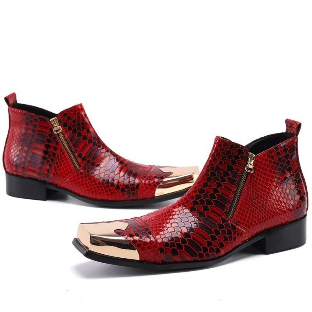 Bottines Luxe Cuir Texturé Croco Pour Hommes - Rouge