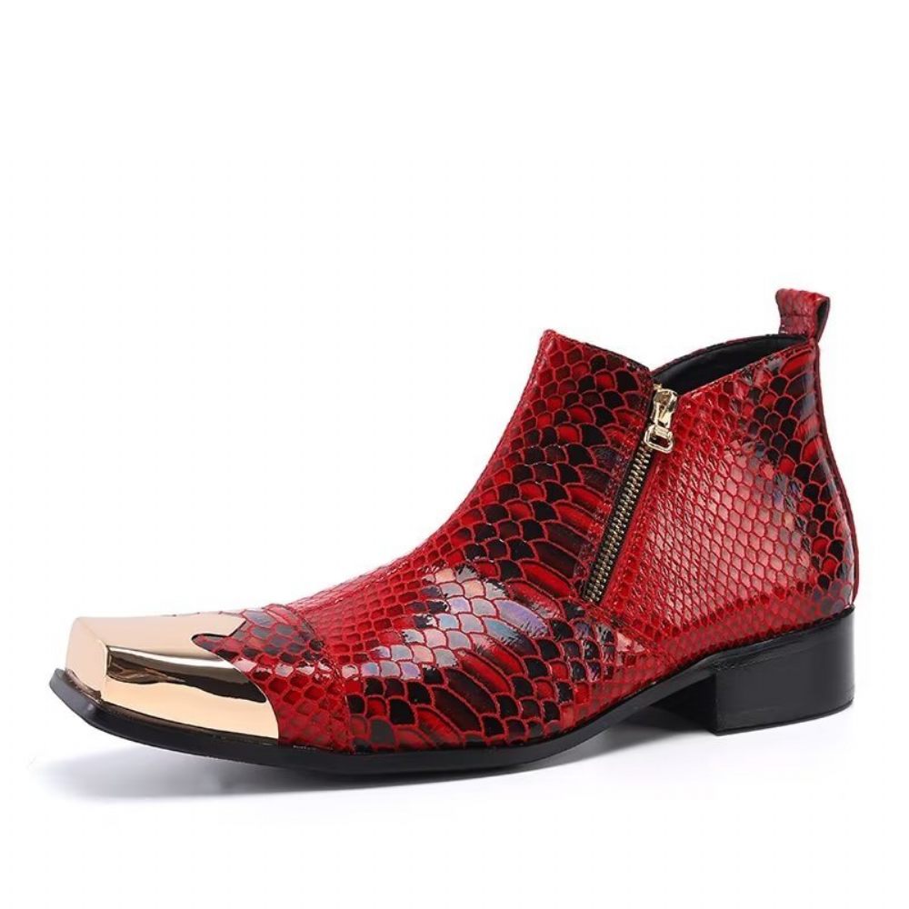 Bottines Luxe Cuir Texturé Croco Pour Hommes - Rouge