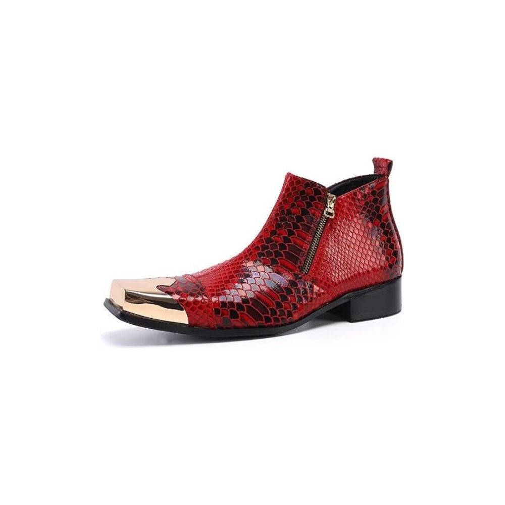 Bottines Luxe Cuir Texturé Croco Pour Hommes - Rouge