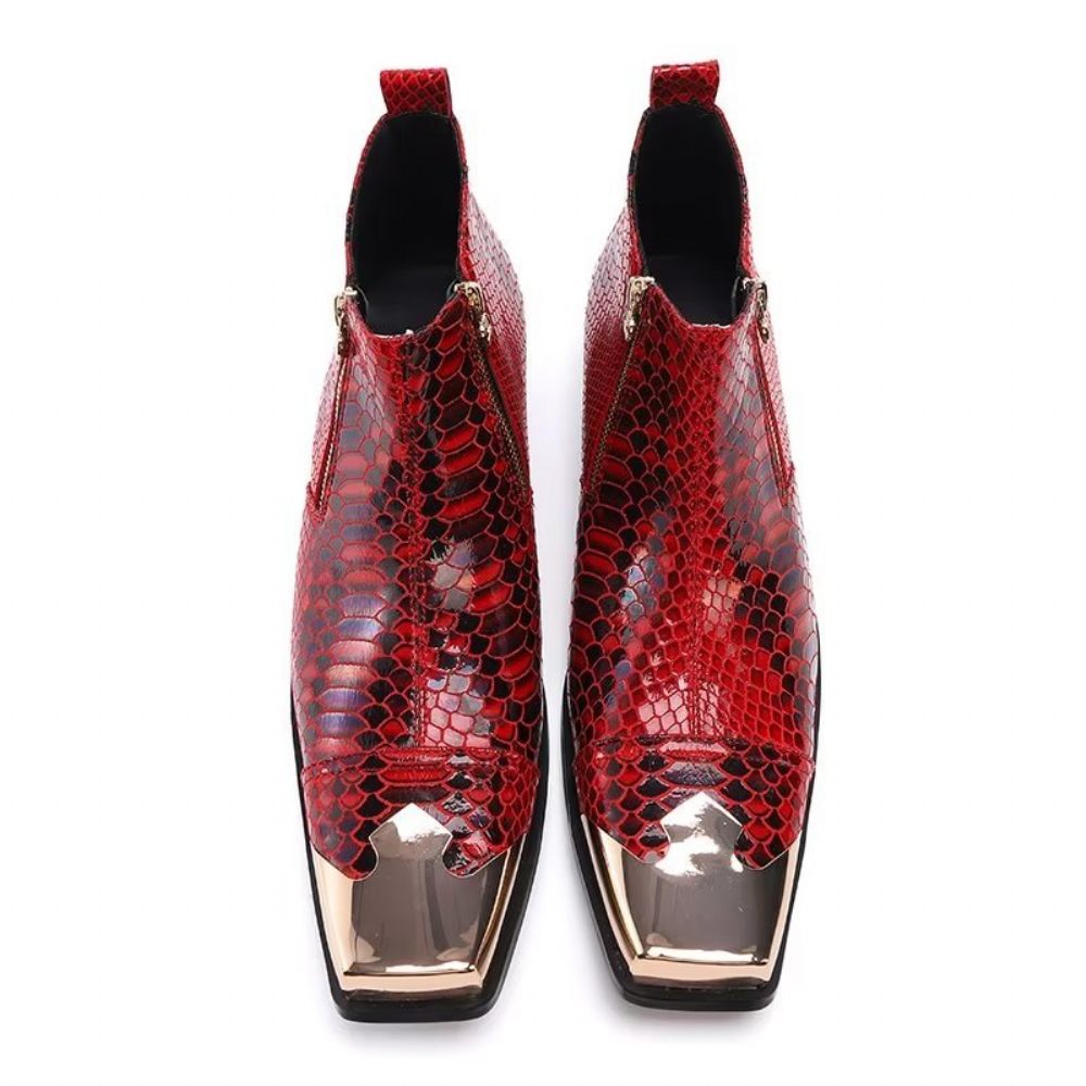 Bottines Luxe Cuir Texturé Croco Pour Hommes - Rouge