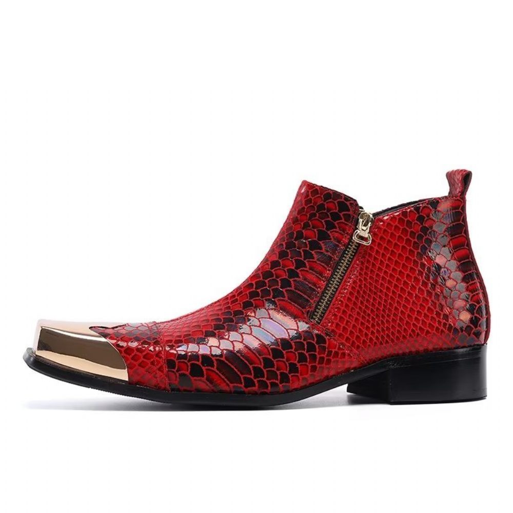 Bottines Luxe Cuir Texturé Croco Pour Hommes - Rouge