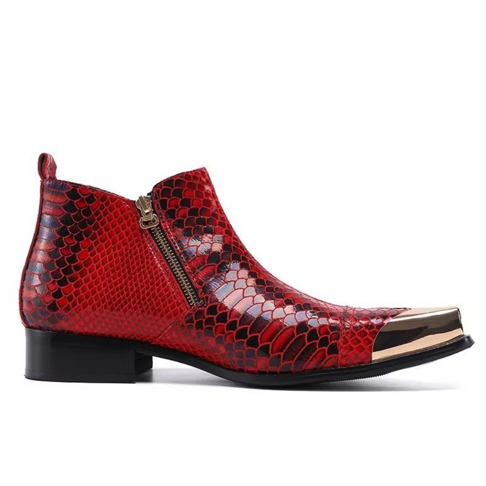 Bottines Luxe Cuir Texturé Croco Pour Hommes - Rouge