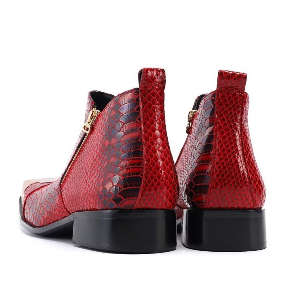 Bottines Luxe Cuir Texturé Croco Pour Hommes - Rouge