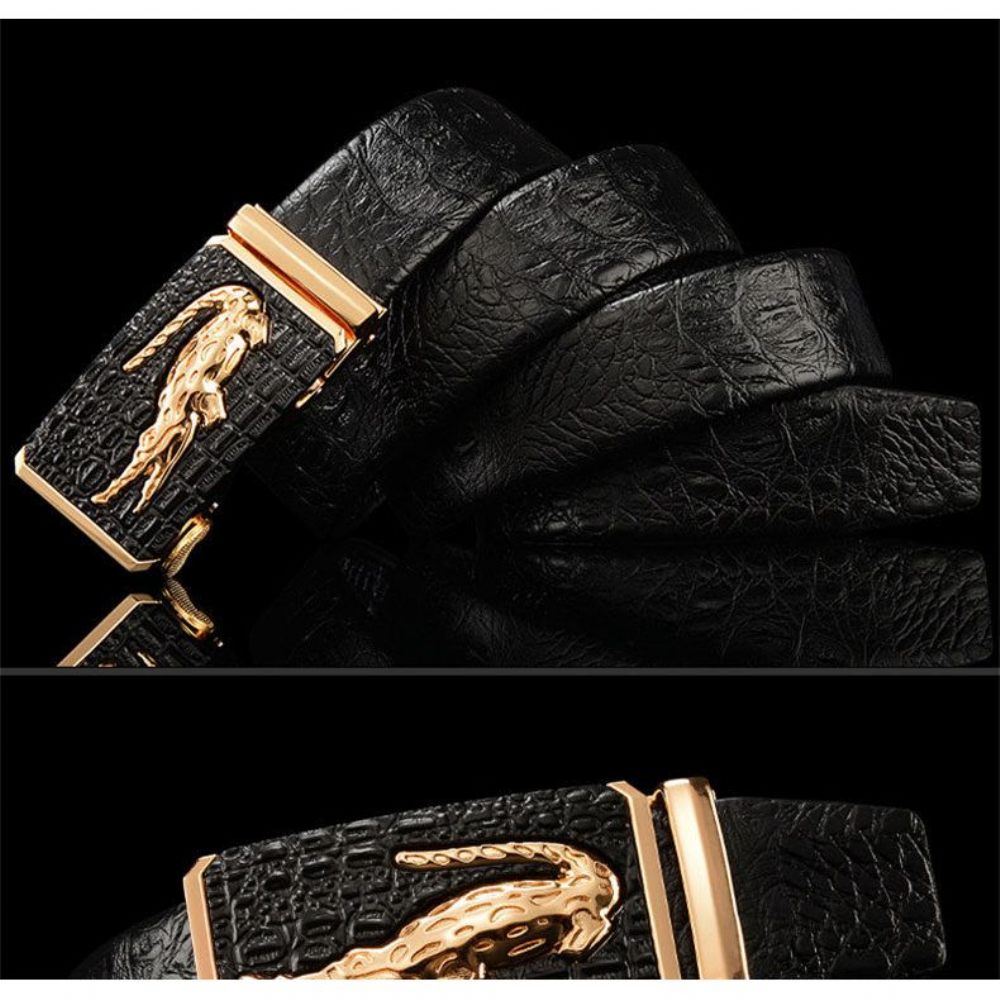 Ceintures Pour Hommes Ceinture D'alligator Cuir À Motif Croco Exotique - Noir