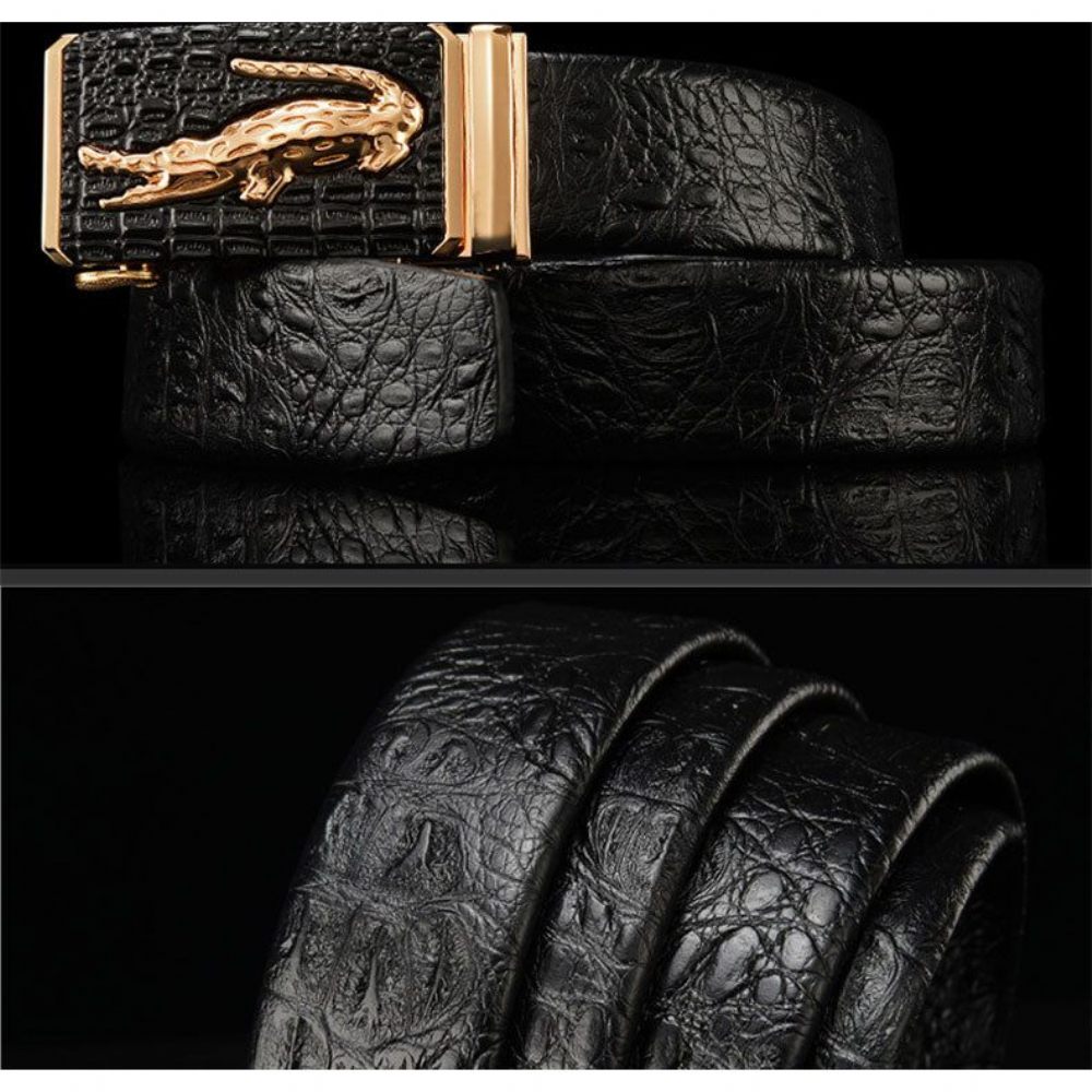 Ceintures Pour Hommes Ceinture D'alligator Cuir À Motif Croco Exotique - Noir