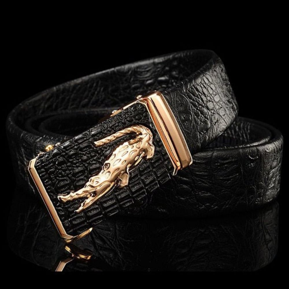 Ceintures Pour Hommes Ceinture D'alligator Cuir À Motif Croco Exotique - Noir