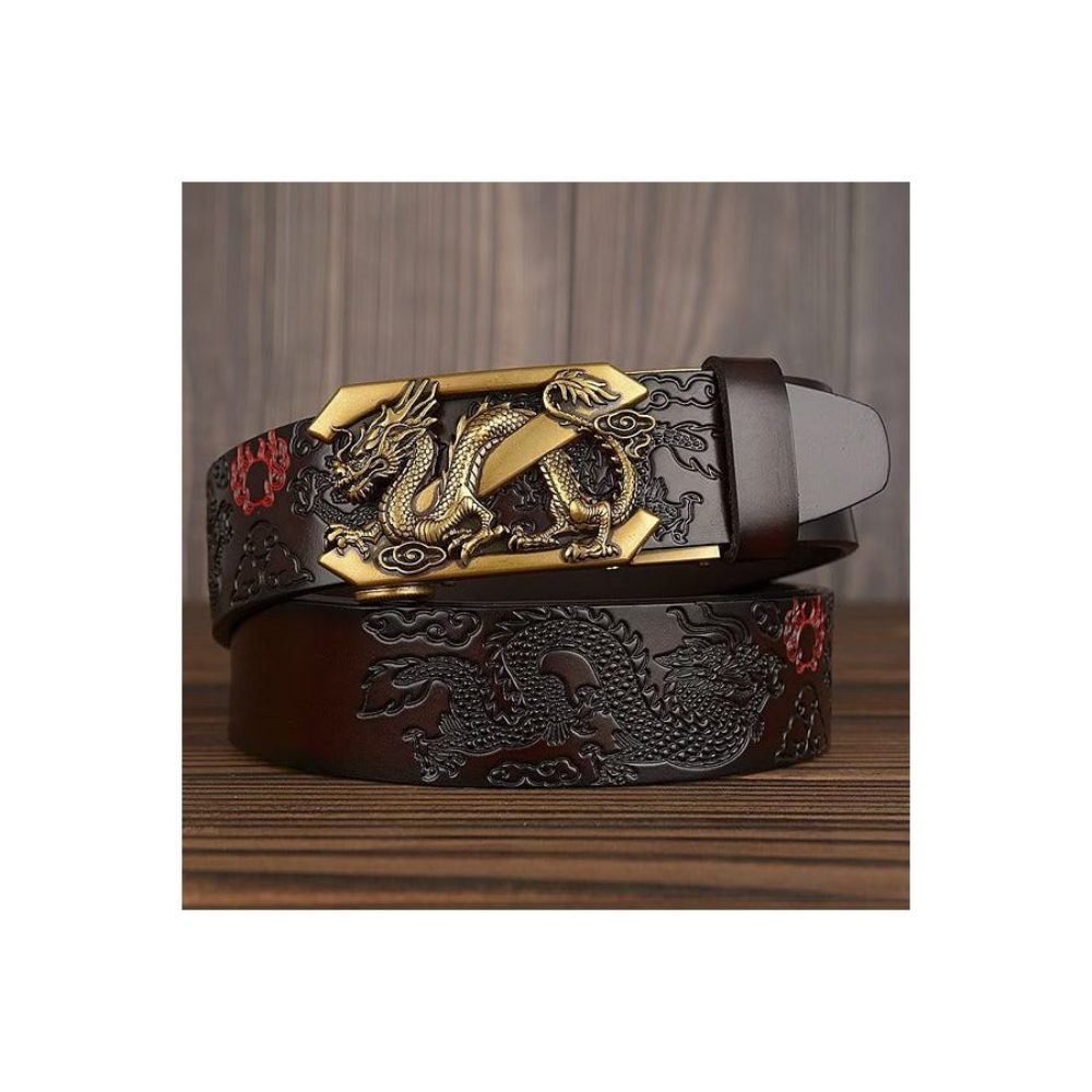 Ceintures Pour Hommes Ceinture Automatique Dragon Chinois Exquis - Café