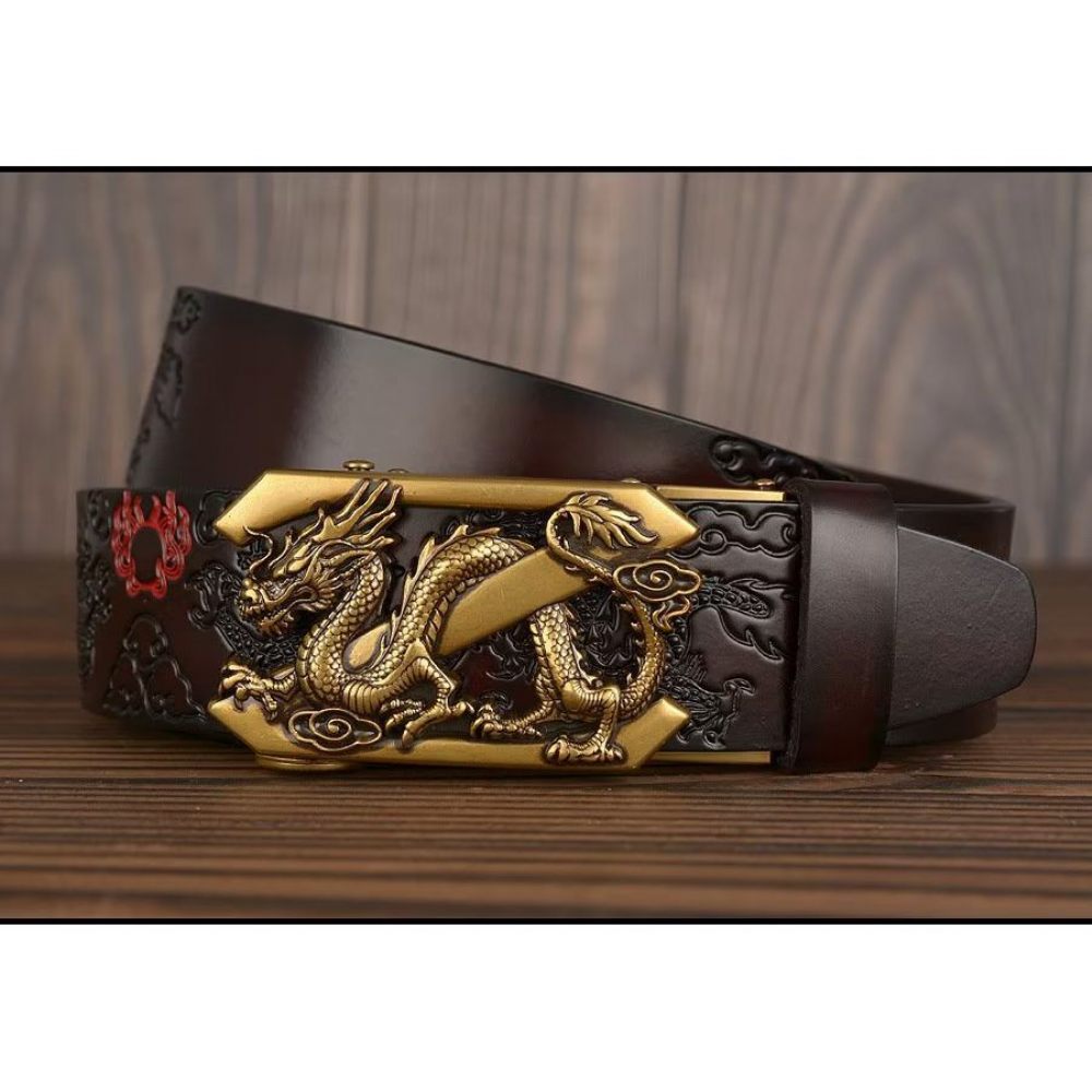 Ceintures Pour Hommes Ceinture Automatique Dragon Chinois Exquis - Café