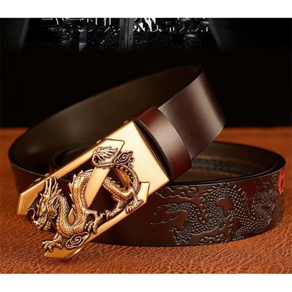 Ceintures Pour Hommes Ceinture Automatique Dragon Chinois Exquis - Café