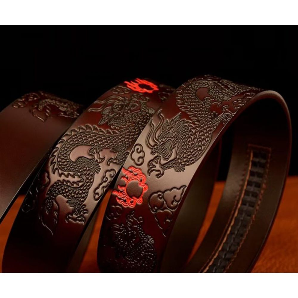 Ceintures Pour Hommes Ceinture Automatique Dragon Chinois Exquis - Café