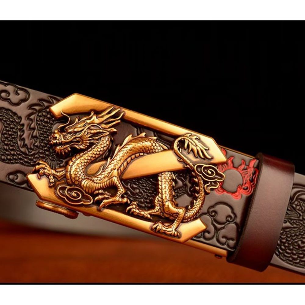 Ceintures Pour Hommes Ceinture Automatique Dragon Chinois Exquis - Café