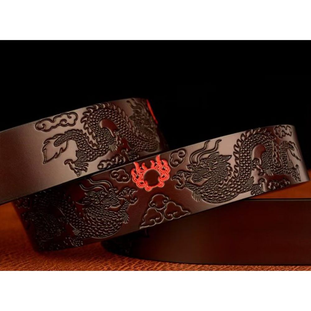 Ceintures Pour Hommes Ceinture Automatique Dragon Chinois Exquis - Café