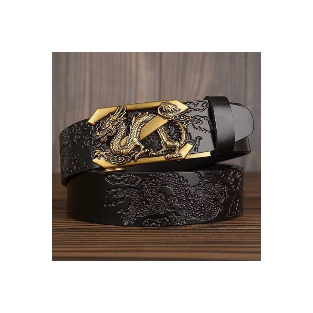 Ceintures Pour Hommes Ceinture Automatique Dragon Chinois Exquis - Noir