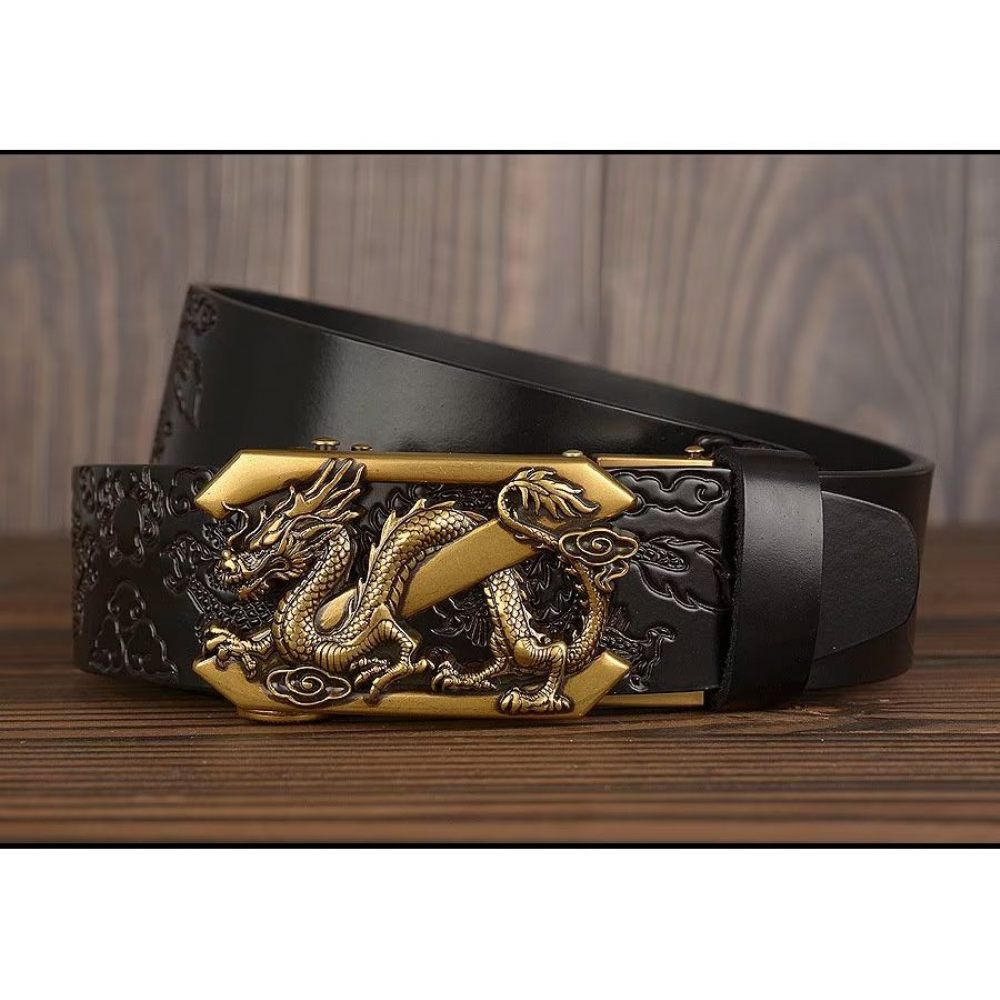 Ceintures Pour Hommes Ceinture Automatique Dragon Chinois Exquis - Noir