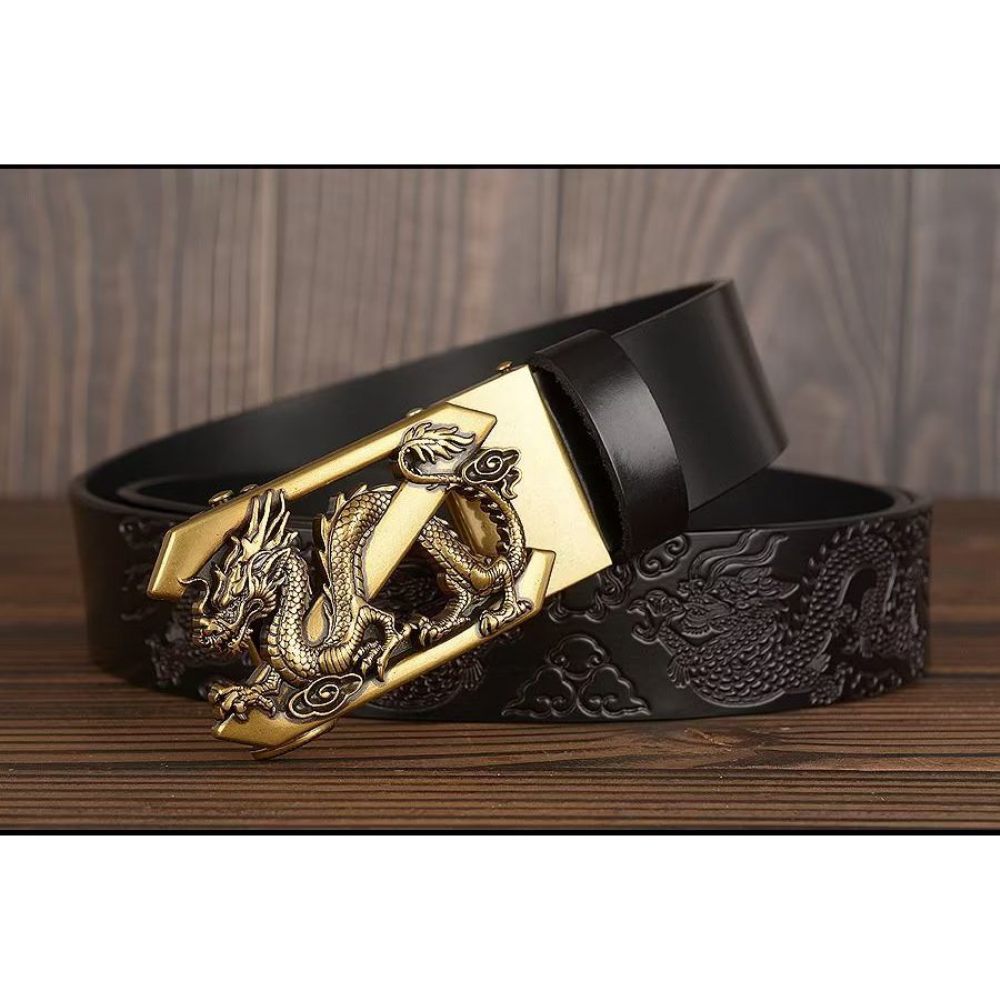 Ceintures Pour Hommes Ceinture Automatique Dragon Chinois Exquis - Noir