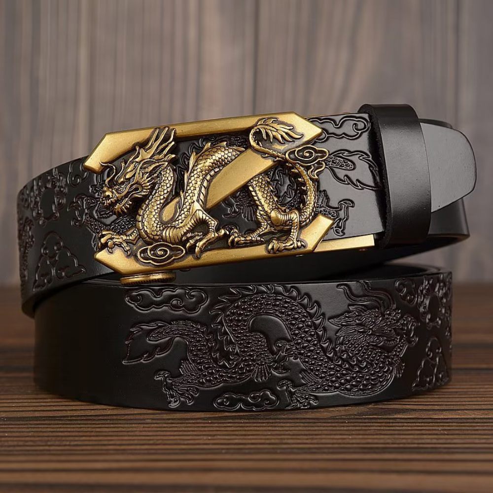 Ceintures Pour Hommes Ceinture Automatique Dragon Chinois Exquis - Noir