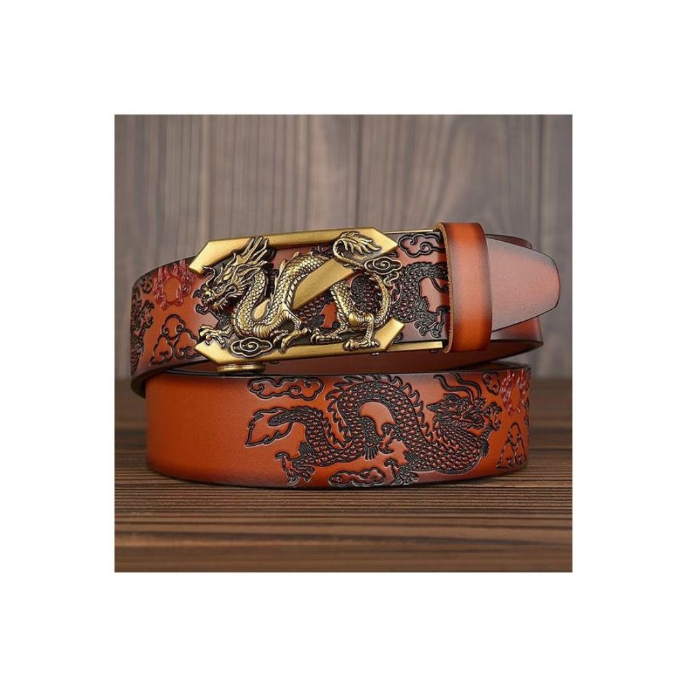 Ceintures Pour Hommes Ceinture Automatique Dragon Chinois Exquis - Marron