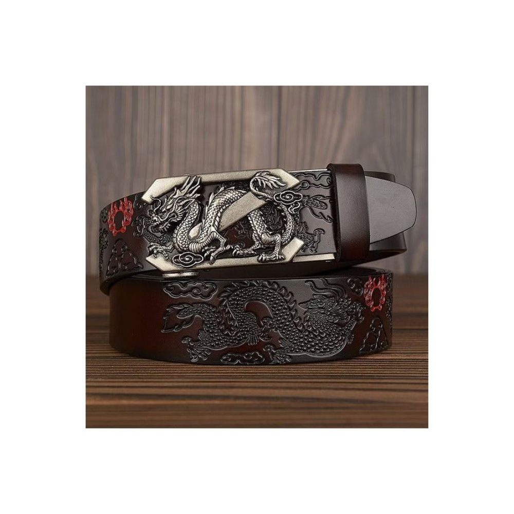 Ceintures Pour Hommes Ceinture Automatique Dragon Chinois Exquis - Café 1