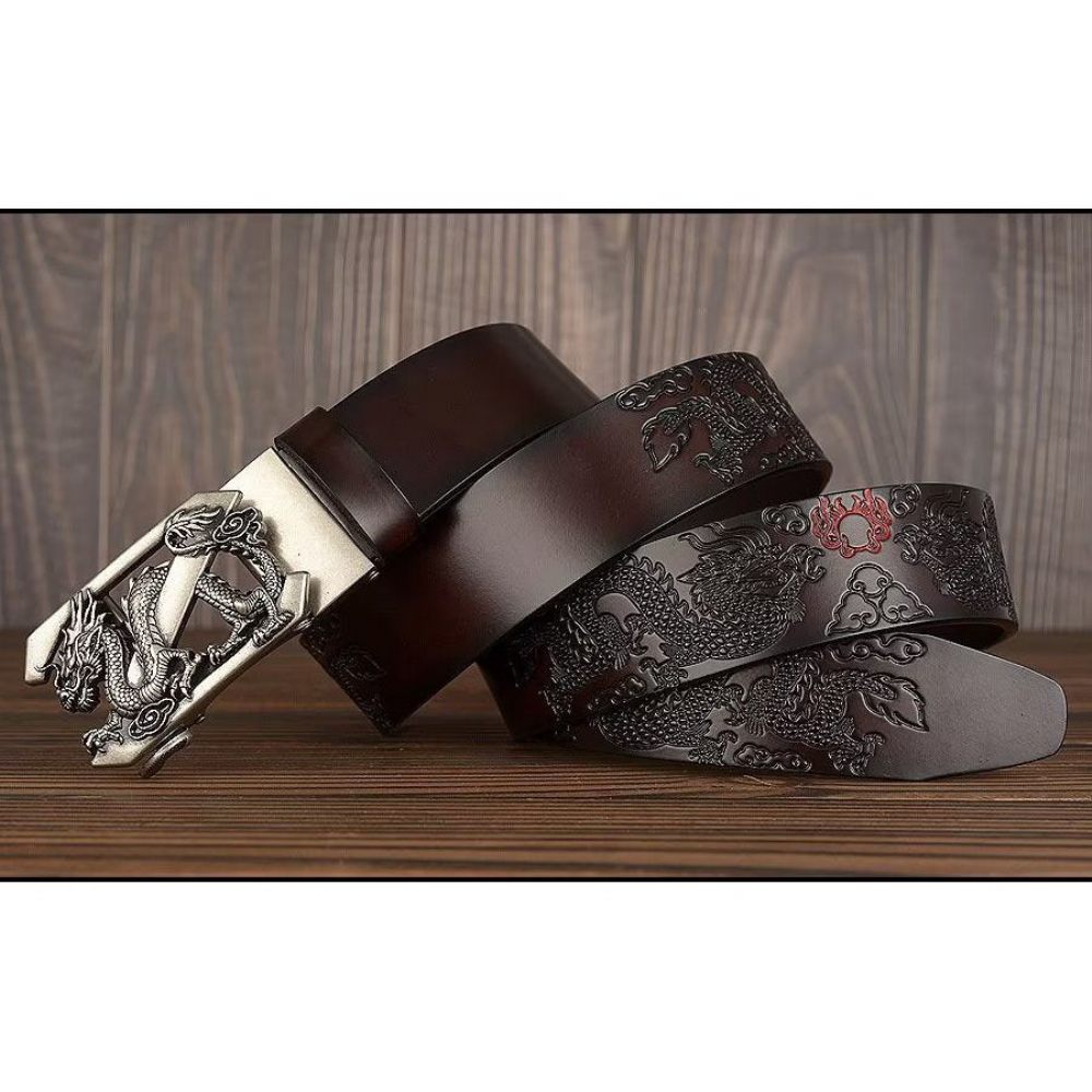 Ceintures Pour Hommes Ceinture Automatique Dragon Chinois Exquis - Café 1