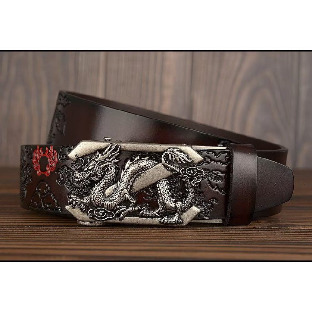 Ceintures Pour Hommes Ceinture Automatique Dragon Chinois Exquis - Noir 1