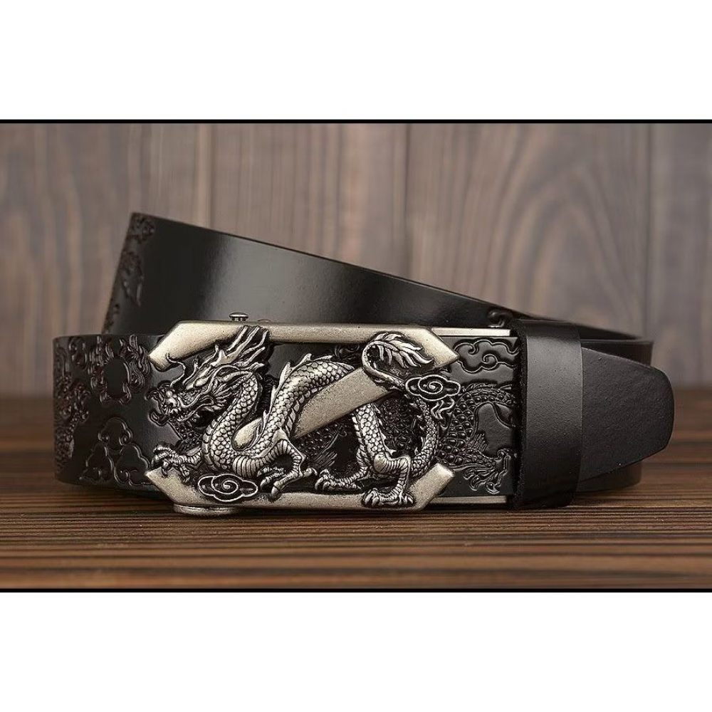 Ceintures Pour Hommes Ceinture Automatique Dragon Chinois Exquis - Noir 1