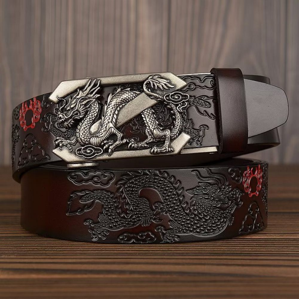 Ceintures Pour Hommes Ceinture Automatique Dragon Chinois Exquis - Noir 1