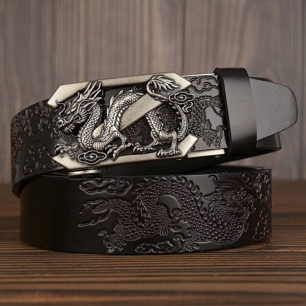 Ceintures Pour Hommes Ceinture Automatique Dragon Chinois Exquis - Noir 1