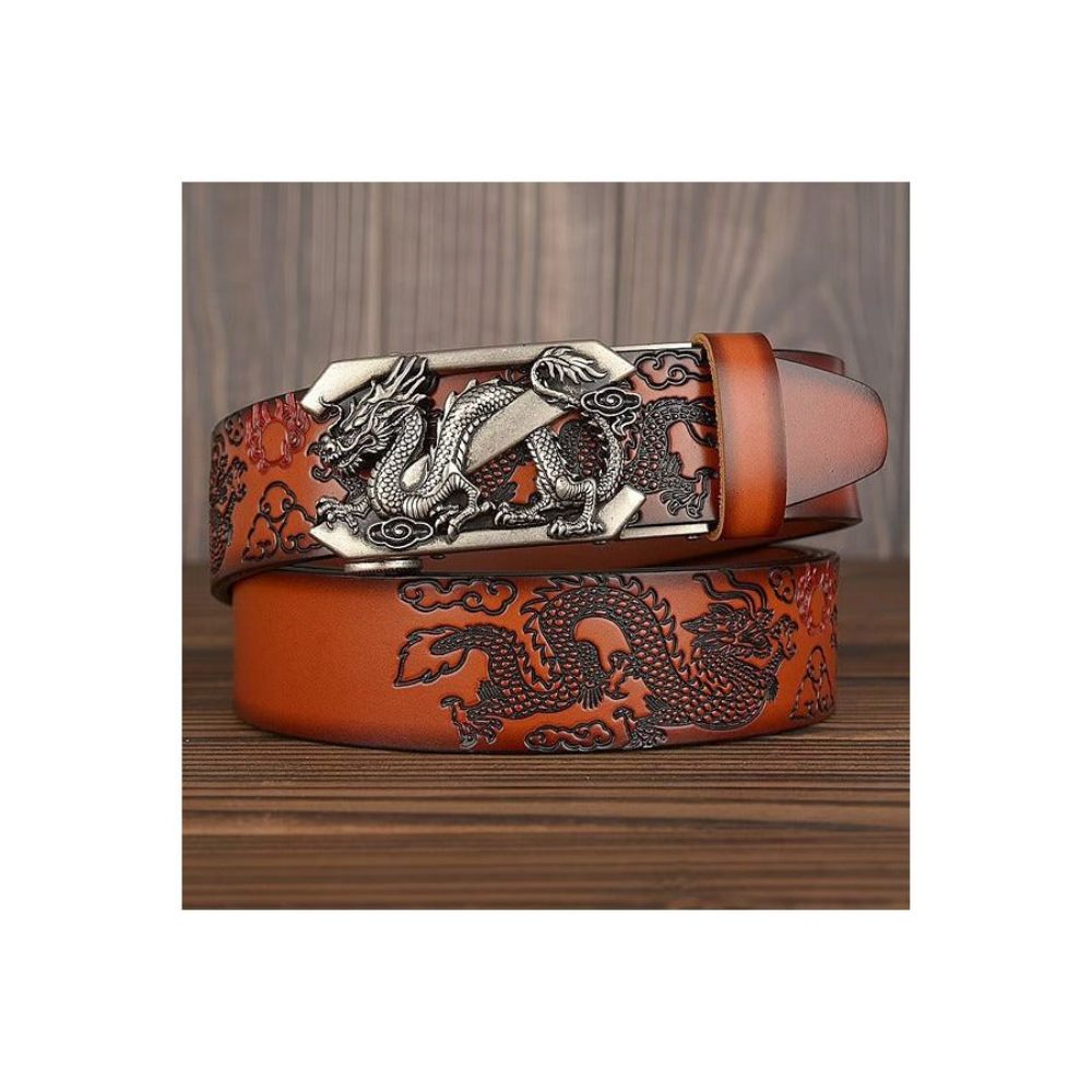 Ceintures Pour Hommes Ceinture Automatique Dragon Chinois Exquis - Marron 1