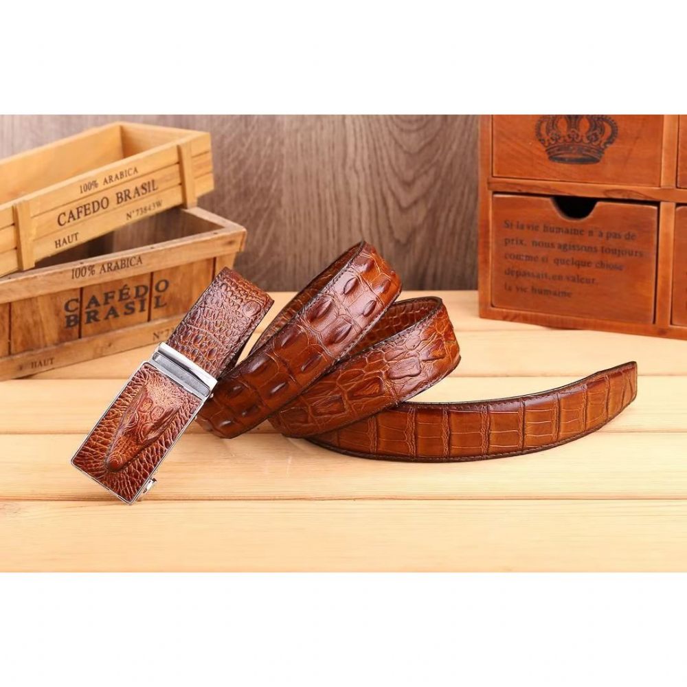 Ceintures Pour Hommes Ceinture Automatique Patchwork Exotique - Marron