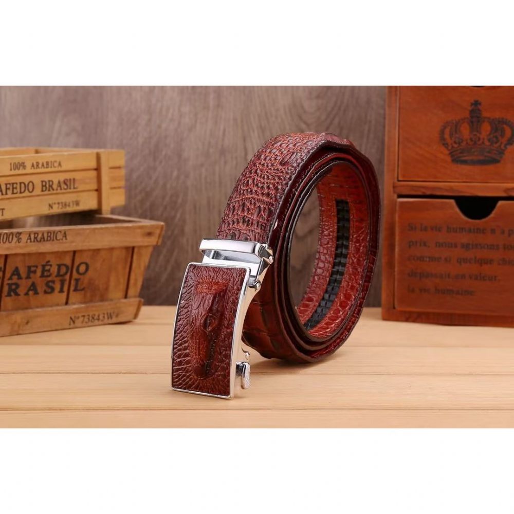 Ceintures Pour Hommes Ceinture Automatique Patchwork Exotique - Rouge