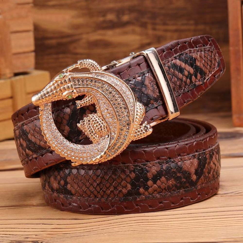 Ceintures Pour Hommes Ceinture Automatique Serpent Luxe - Marron