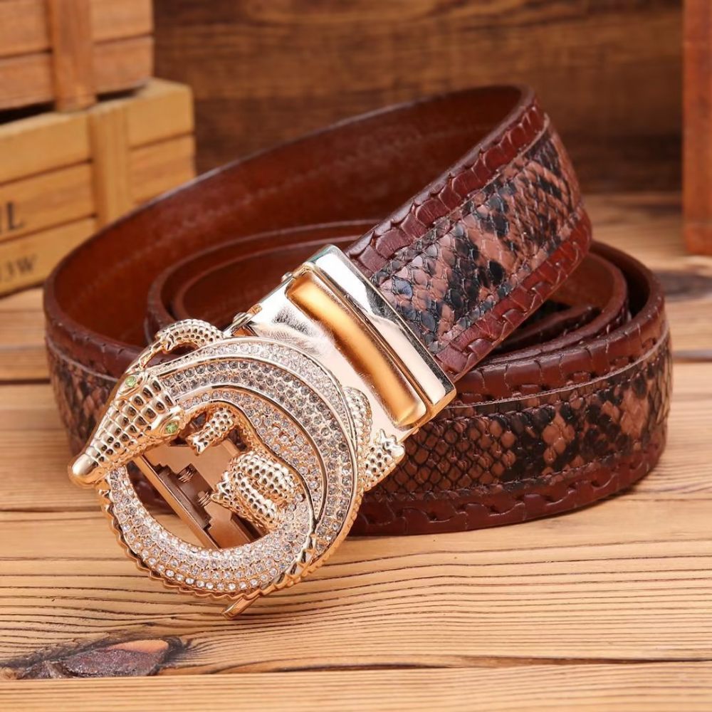 Ceintures Pour Hommes Ceinture Automatique Serpent Luxe - Marron