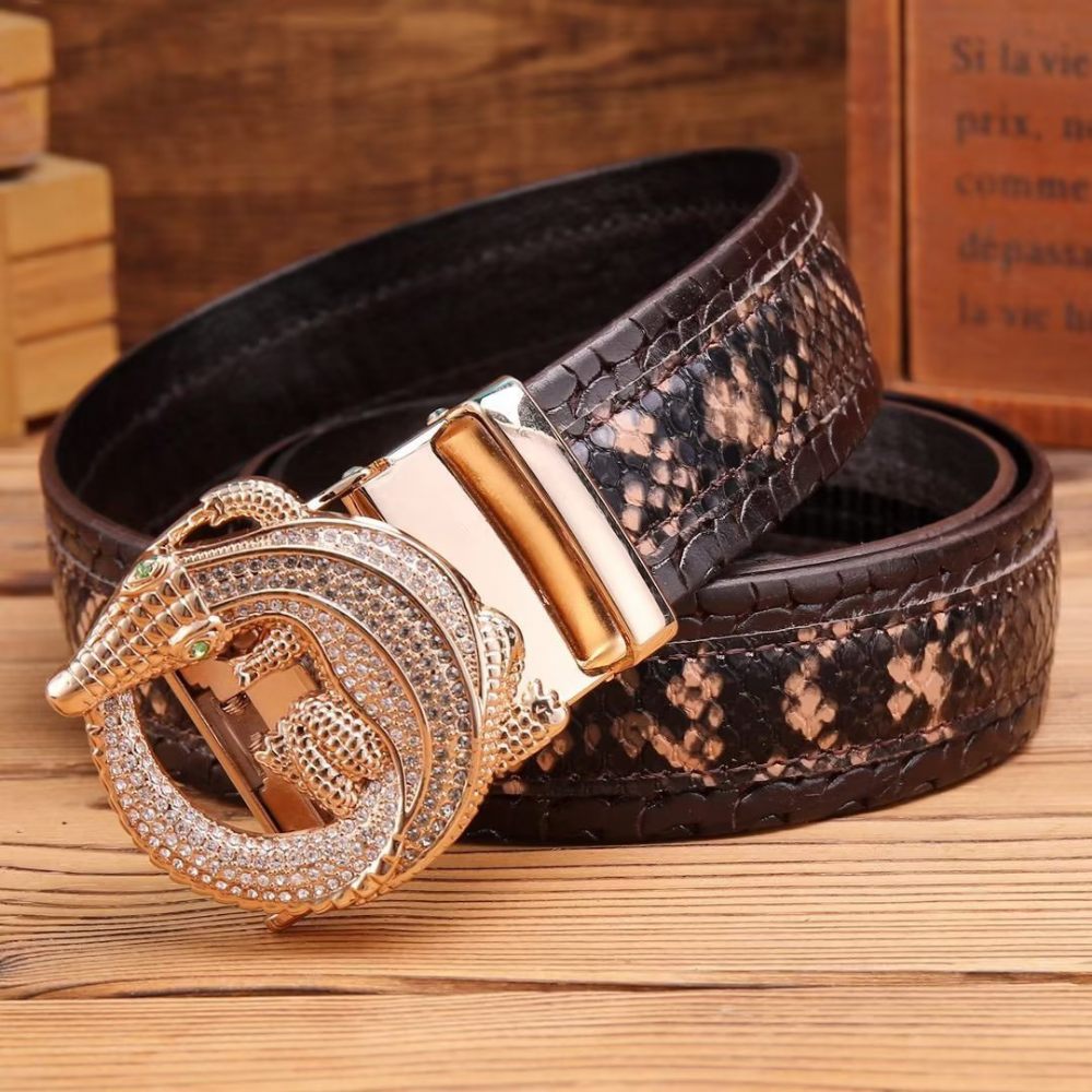 Ceintures Pour Hommes Ceinture Automatique Serpent Luxe - Café