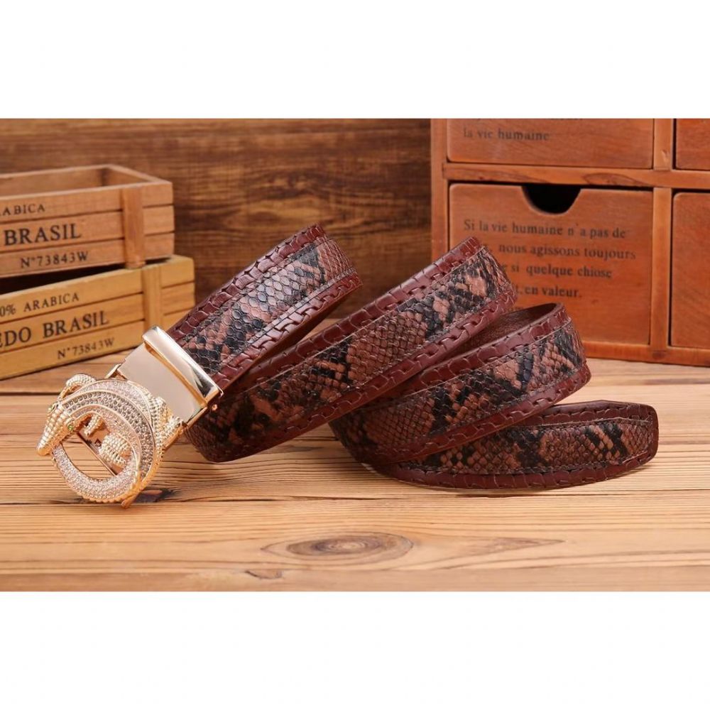 Ceintures Pour Hommes Ceinture Automatique Serpent Luxe - Marron