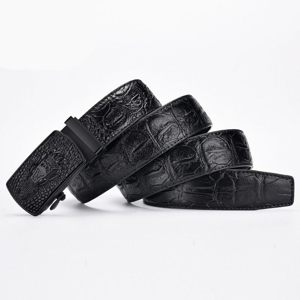 Ceintures Pour Hommes Ceinture À Boucle Automatique Cuir Exotique - Noir