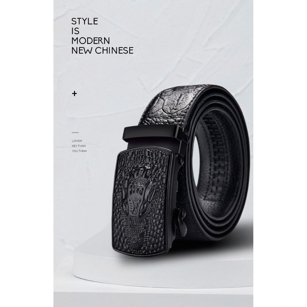 Ceintures Pour Hommes Ceinture À Boucle Automatique Cuir Exotique - Noir