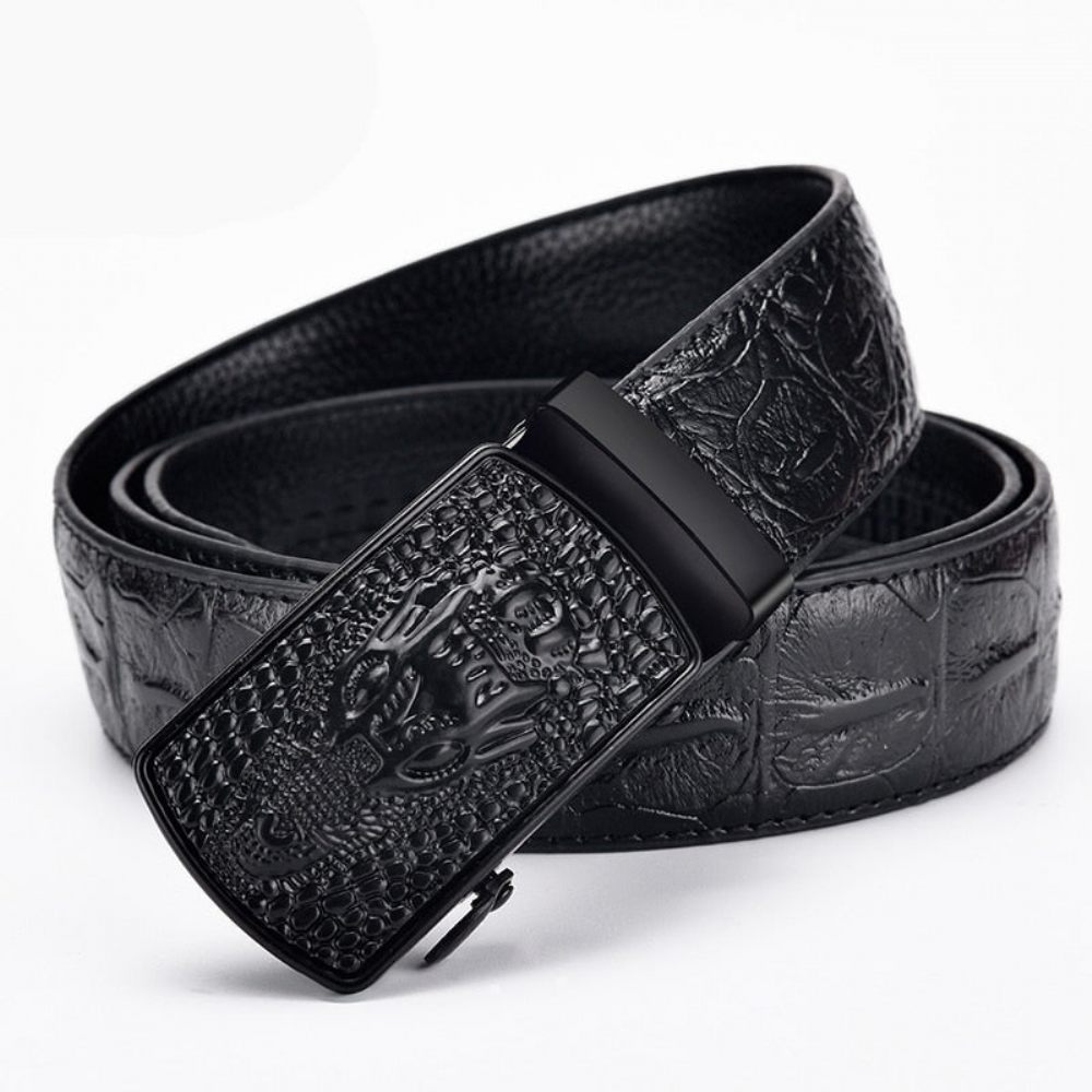 Ceintures Pour Hommes Ceinture À Boucle Automatique Cuir Exotique - Noir