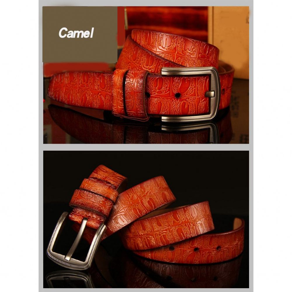 Ceintures Pour Hommes Ceinture À Bracelet Cuir Boucle Ardillon Texture Exotique - Orange